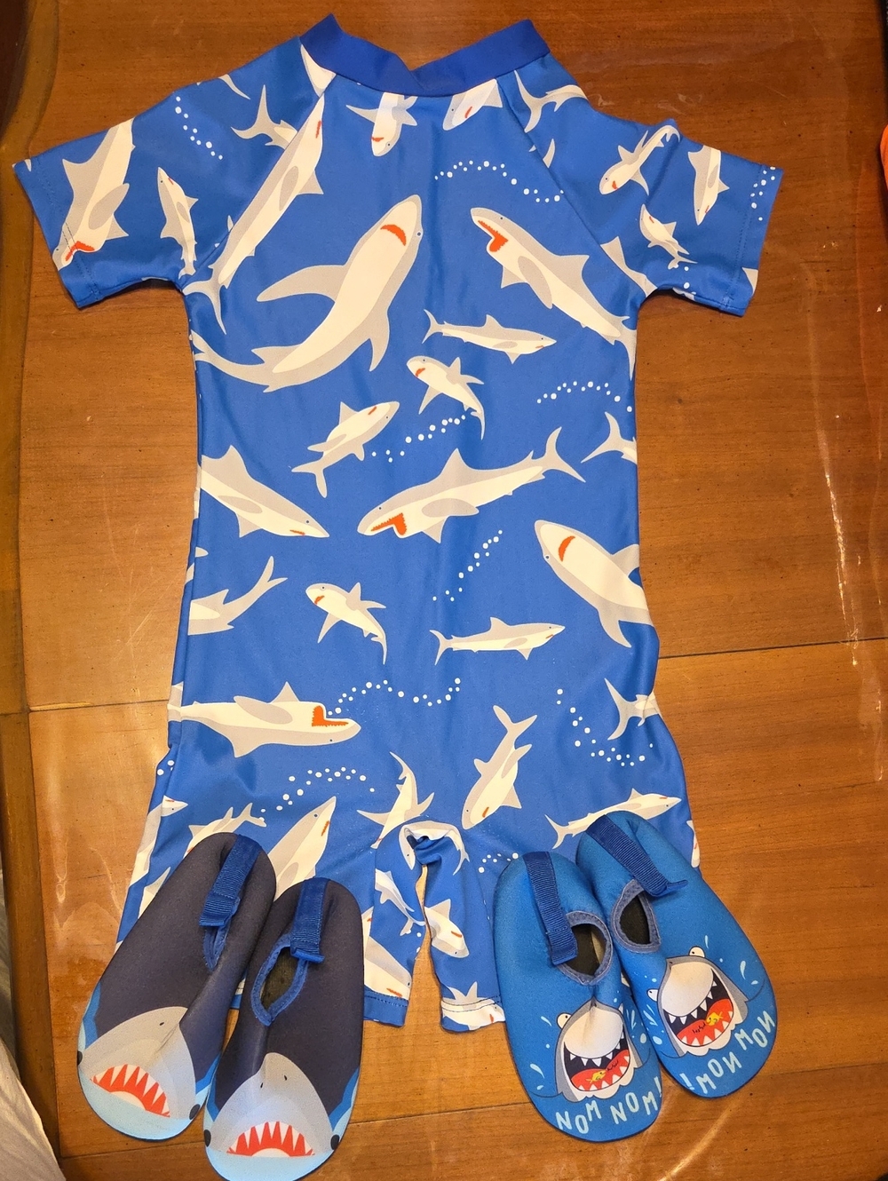 Kids Blue Shark Print One-Piece Swimsuit BUNDLE PACK!